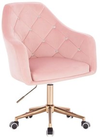 LuxuryForm DESIGN Kreslo ROMA VELUR na zlatej podstave s kolieskami - svetlo ružové