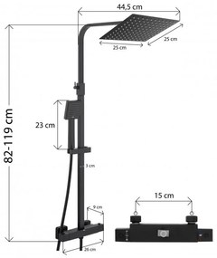 Erga Goba, sprchová súprava s termostatickou batériou a dažďovou hlavicou 25x25cm, čierna matná, ERG-YKA-BP.GOBA-THERM-25-BLK