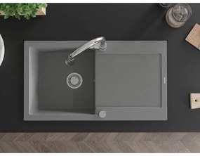 Mexen Leo, 1-komorový granitový drez 900x500x190 mm a drezová batéria Elia, šedá, 6501-71-670101-00