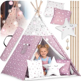 Detský stan Nukido so svetlom - ružový s hviezdičkami