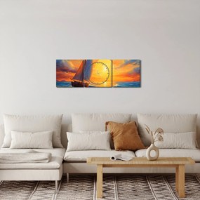 Obraz - Plachetnica (s hodinami) (90x30 cm)