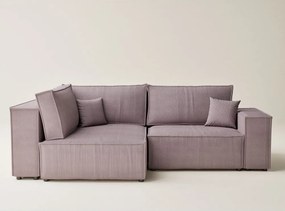 Fialová menčestrová rozkladacia/s úložným priestorom rohová pohovka (ľavý roh/do L) Tonga – Maison de Rêve