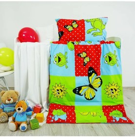 Obliečky detské bavlnené zvieratká modré EMI, Vankúš 70x90