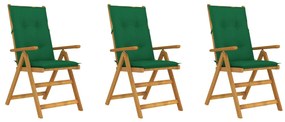 Skladacie záhradné stoličky s podložkami 3 ks akáciový masív 3064109