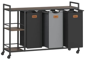 VASAGLE Kôš na bielizeň s 3 priehradkami, kolieskami a odnímateľnými vreckami BLH312B01