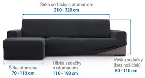 Super strečové poťahy HARMONIA antracitová sedačka s otomanom vľavo (š. 210 - 320 cm)