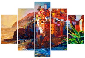 Obraz - Dedina na pobreží Cinque Terre, Talianska riviéra, moderný impresionizmus (150x105 cm)