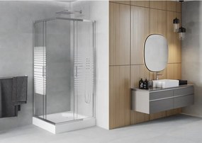 Mexen Rio štvorcový sprchový kút 90 x 90 cm, biele pruhy, chróm + sprchová vanička, biela - 860-090-090-01-20-4510