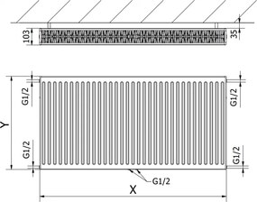 Mexen CC22, panelový radiátor 600 x 800 mm, spodné stredové pripojenie, 1322 W, čierna, W6C22-060-080-70