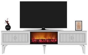 TV stolík/skrinka s krbom Kebive (biela + strieborná) . Vlastná spoľahlivá doprava až k Vám domov. 1095526