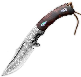 KnifeBoss damaškový zavírací nůž Mustang Rosewood VG-10