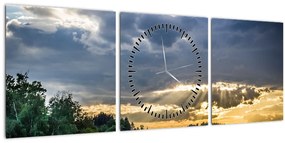 Obraz krajiny s lúčmi (s hodinami) (90x30 cm)