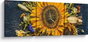 Obraz - Jesenné kvety (s hodinami) (90x30 cm)