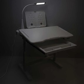 KIK Detský písací stôl s nastaviteľnou stoličkou a LED lampou, biely