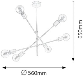 Rabalux 2104 - Luster na tyči LANNY 6xE27/15W/230V
