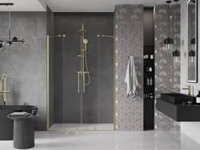 Mexen Velar Duo, posuvné dvere do otvoru 140x200 cm, 8mm číre sklo, zlatá matná, 871-140-000-02-55