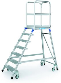 Hliníkový pojazdný rebrík s plošinou, 7 priečok, výška plošiny 1,68 m