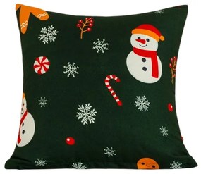 Obliečka na vankúš z mikrovlákna SNOWMAN AND GINGERBREAD 45x45 cm, zelená