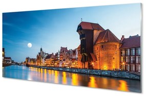 Sklenený obraz Rieka noc Gdańsk Staré Mesto 120x60 cm