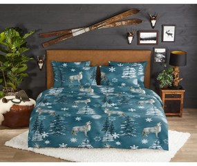 Predĺžené flanelové obliečky na dvojlôžko v petrolejovej farbe 200x220 cm Midnight – Good Morning