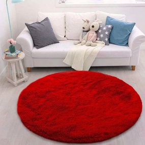 Protišmykový koberec SHAGGY červený kruh