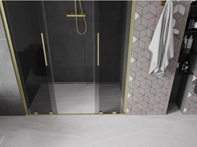 Mexen Velar Duo, posuvné sprchové dvere do otvoru 150 cm, 8mm šedé sklo, zlatá matná, 871-150-000-42-55