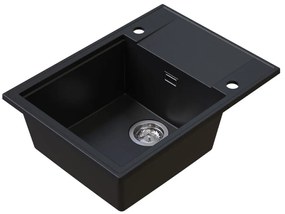 Sink Quality Sink55, kuchynský granitový drez 620x460x215 mm + chrómový sifón, čierna so zlatými bodmi, SKQ-SINK.L.1KKO.X