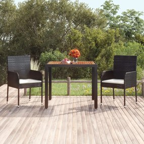 Záhradný stôl so drevenou doskou čierny 90x90x75 cm polyratan 319897