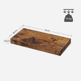 Nástenná plávajúca polica, 40 cm, rustikálna hnedá