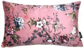 Ružový zamatový vankúš s kvetmi Luisa rozo- 30 * 50cm