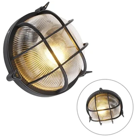 Priemyselná okrúhla nástenná lampa čierna IP44 - Noutica