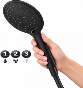 Erga Wemi, 3-funkčná ručná sprcha s hadicou 150 cm, 12,5 × 14 cm, čierna matná, ERG-YKA-BP.WEMI-BLK