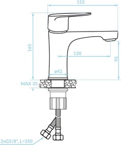 Kuchinox Sagra, stojanková umývadlová batéria s click-clack zátkou, chrómová, LAV-BQR_022D
