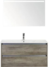 Kúpeľňový nábytkový set Dante 100 cm s keramickým umývadlom Model 1 a zrkadlom s LED osvetlením dub Nebraska