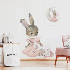 Gario Detská nálepka na stenu Zajačik s jednorožcom Rozmery: 100 x 74 cm