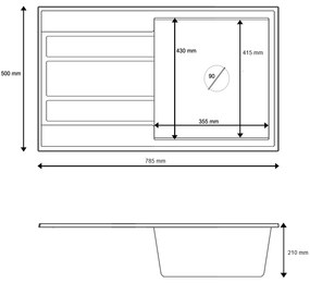 Gamma Modern 8050, 1-komorový granitový drez 790x500x210 mm, šedá, GMA-ZM-8050-G