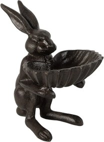 Hnedé antik liatinové krmítko pre vtáčiky zajac - 16*13*17 cm