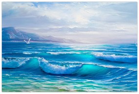 Obraz - Olejomaľba mora s čajkami (90x60 cm)