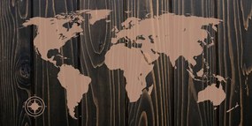 Obraz na korku mapa sveta na dreve v luxusnom prevedení