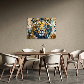Sklenený obraz - Abstraktná olejomaľba s levom (70x50 cm)