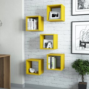 Súprava 5 nástenných políc BOXE žltá