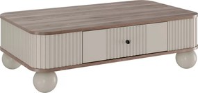 Kávový stolík Vesper 103x60 cm so zásuvkou - kašmír / orech / čierne úchyty / guľové nohy