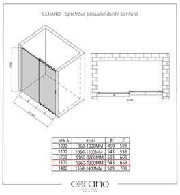 Cerano Santoro, sprchové posuvné dvere 130x195 cm, 6mm číre sklo, chrómový profil, CER-CER-424939