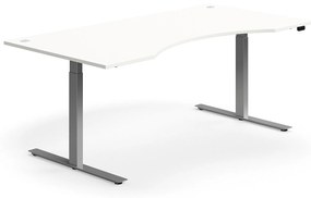 Výškovo nastaviteľný stôl FLEXUS, s výrezom, 2000x1000 mm, strieborný rám, biela
