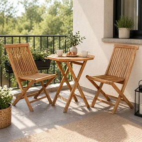 Divero Gardenay 339 Luxusný balkónový set z tíkového dreva, 1 stôl + 2 skladacie stoličky