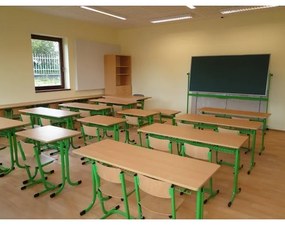 Učiteľská stolička čalúnená, svetlo modrá