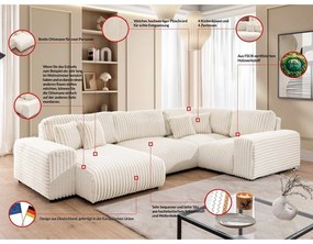 Krémová menčestrová rohová pohovka (pravý roh/do tvaru "U") Justin – Ropez