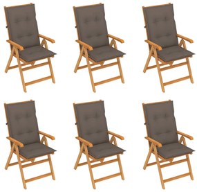 Záhradné stoličky 6 ks so sivohnedými podložkami tíkový masív 3065583
