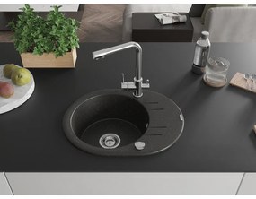 Mexen Kevin, drez granitový 586x458x190 mm, 1-komorový a chrómová Duero batéria, čierna - zlatá metalíza, 6517-75-671600-00