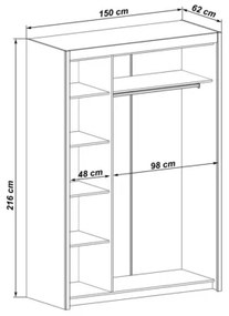 Skriňa s posuvnými dverami INOVA so zrkadlom, dub sonoma 150 cm